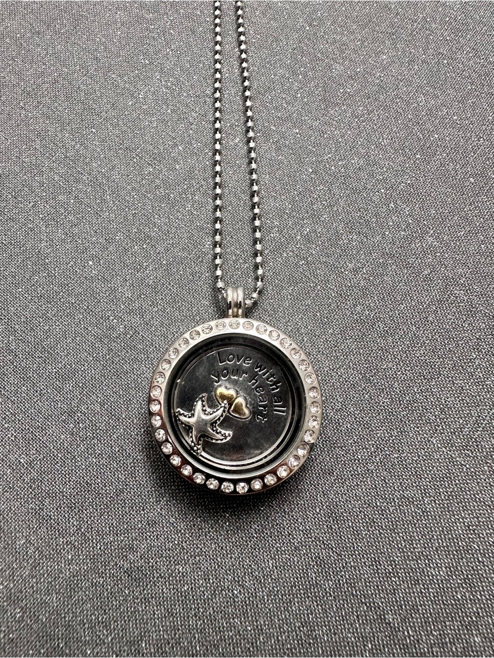 Silver Floating Charm Locket Necklace with Crystal Frame